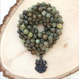 Green garnet yoga mala necklace